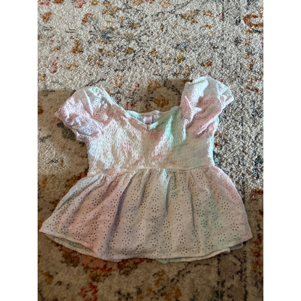 Justice Girls Pastel Tie Dye Smocked Eyelet Peplum Top Size L 12/14 379312